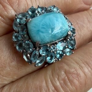 Larimar ring 9 blue topaz SS 925 sterling vintage‎ - collectible estate - Size 9